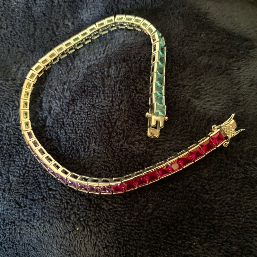 8” Princess cut rainbow gemstone tennis bracelet